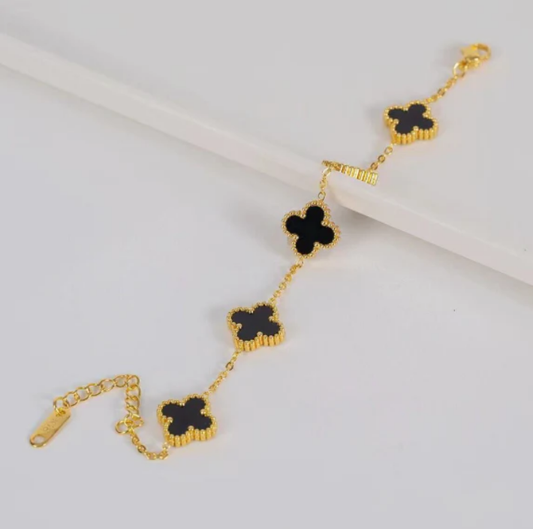 Dört Yapraklı Yonca Bileklik (Siyah)