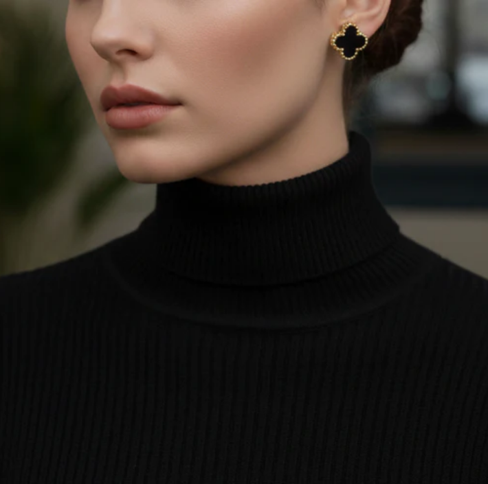 Dört Yapraklı Yonca Küpe (Siyah)