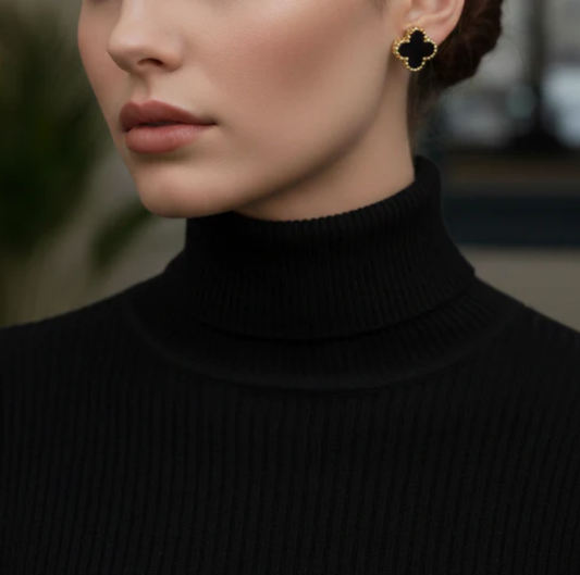 Dört Yapraklı Yonca Küpe (Siyah)