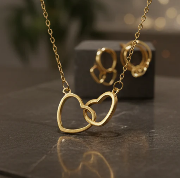 Bağlılık Zinciri Çift Kalp Kolye (Altın Rengi)