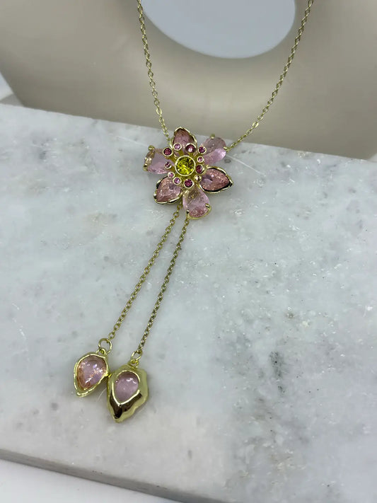 Çiçek Model Y kolye (Pembe)