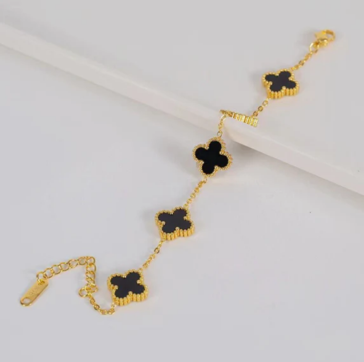 Dört Yapraklı Yonca Bileklik (Siyah)