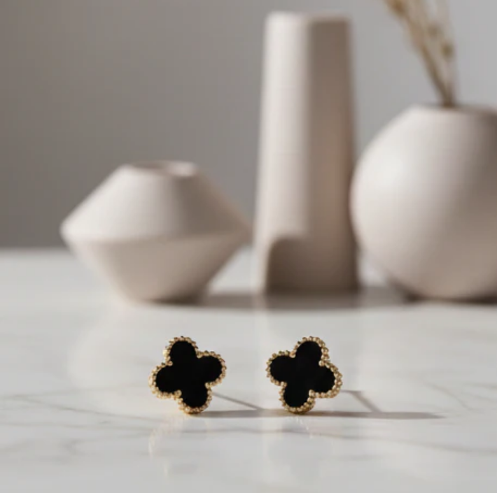 Dört Yapraklı Yonca Küpe (Siyah)