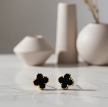 Dört Yapraklı Yonca Küpe (Siyah)