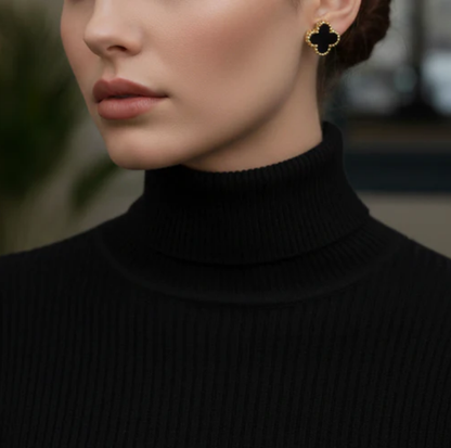 Dört Yapraklı Yonca Küpe (Siyah)