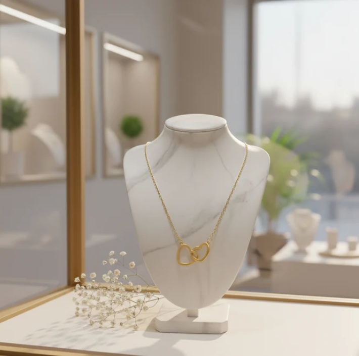 Bağlılık Zinciri Çift Kalp Kolye (Altın Rengi)