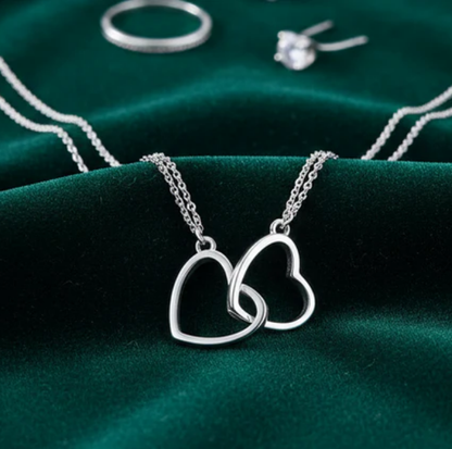 Bağlılık Zinciri Çift Kalp Kolye (Gri)
