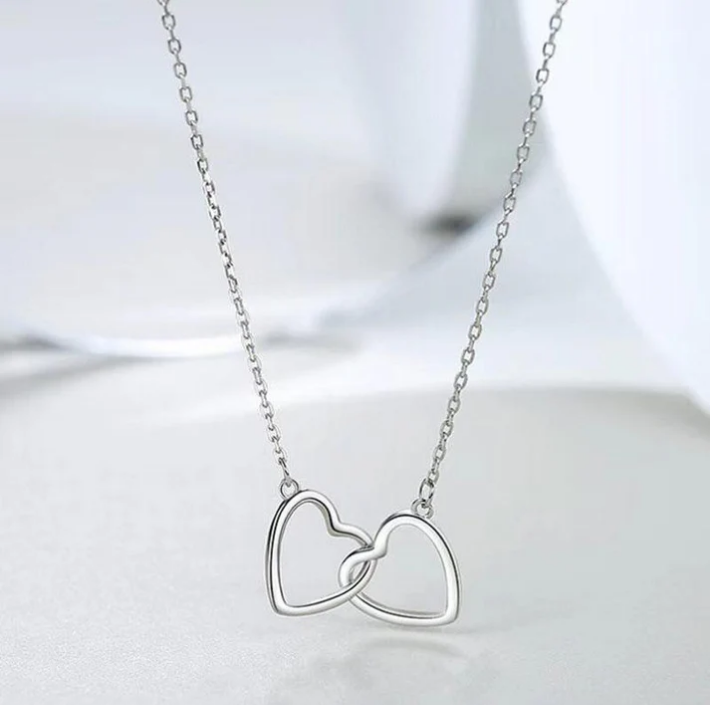 Bağlılık Zinciri Çift Kalp Kolye (Gri)